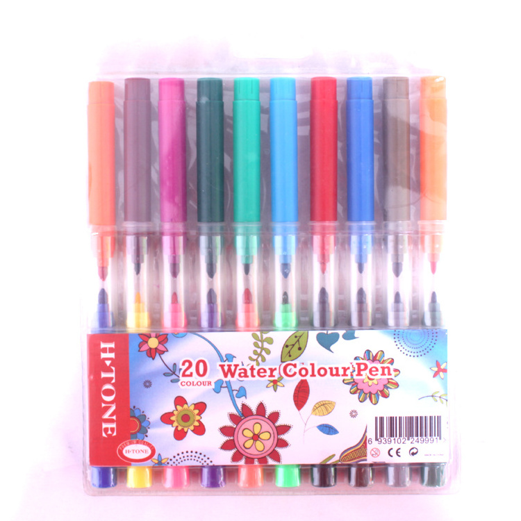 custom high quality water color pen school stationery supplies 12c felt tip drawing colour pen with board tip and fine tip