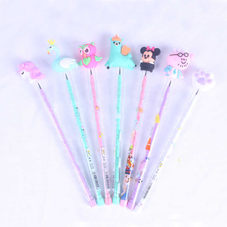 promotion school student professional stationery set custom cute colorful plastic multi point pencils with animal rubber topper