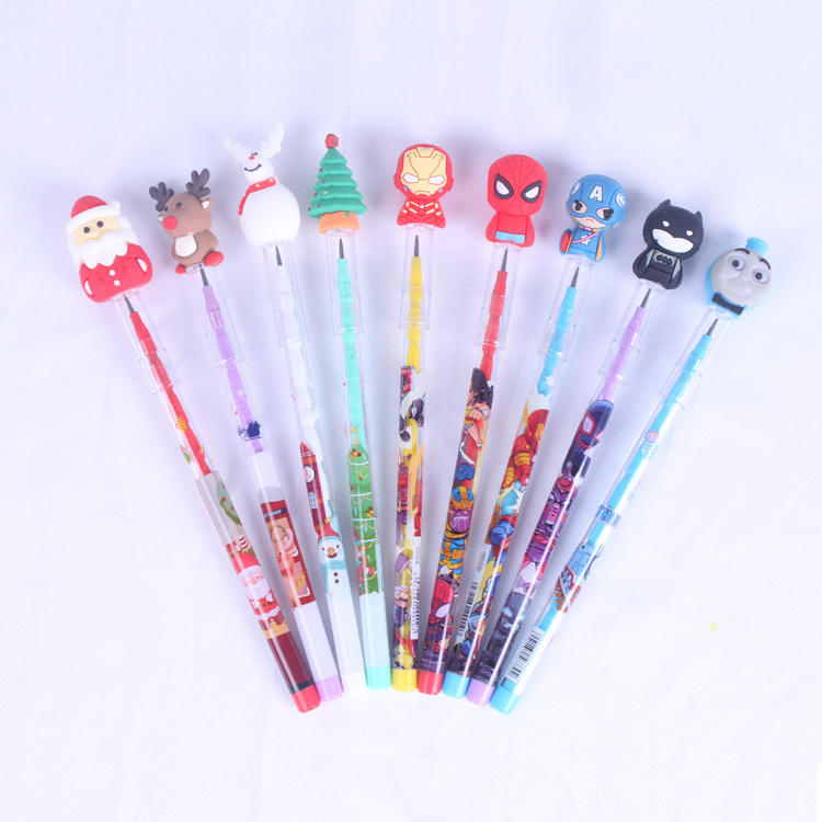 promotion school student professional stationery set custom cute colorful plastic multi point pencils with animal rubber topper