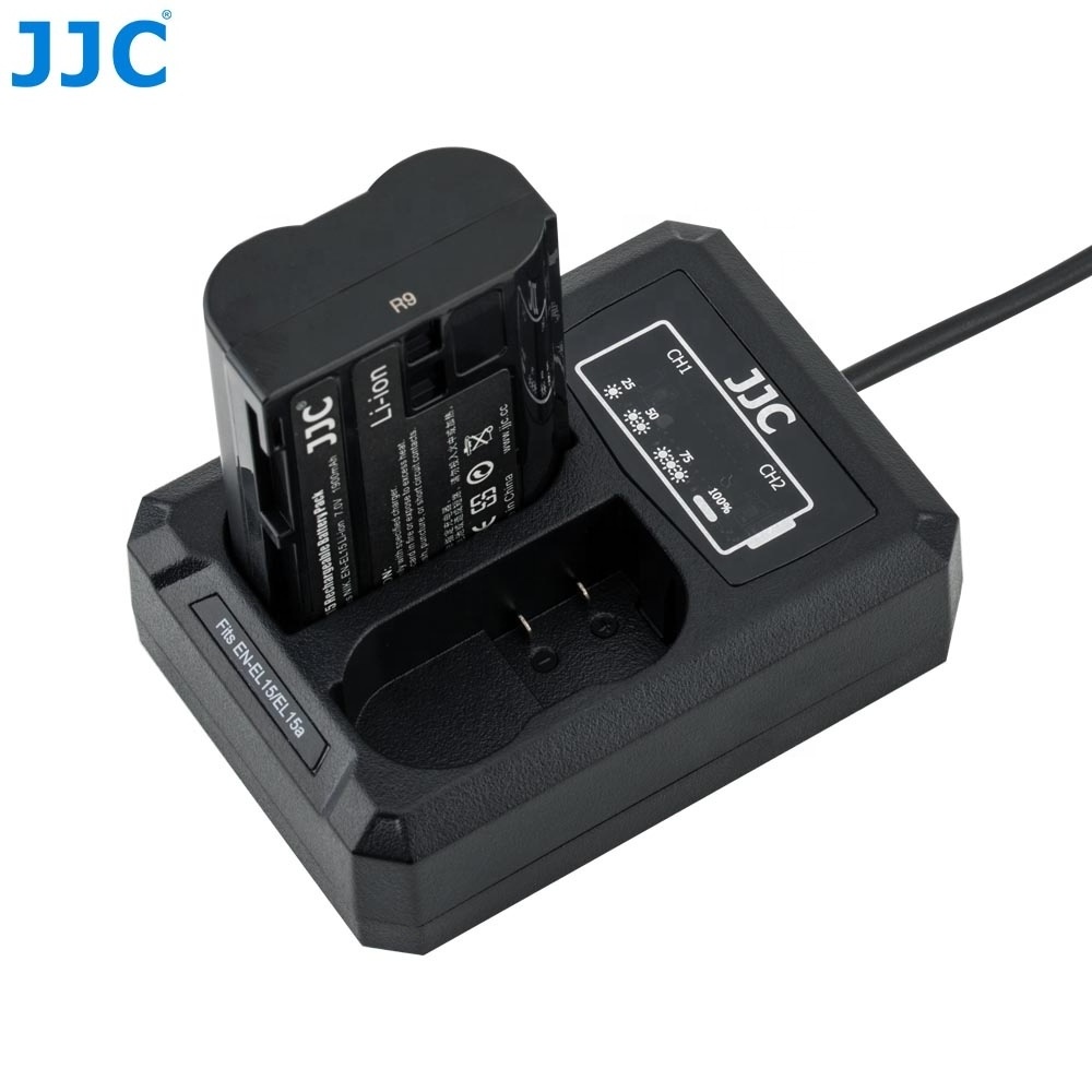 JJC USB Dual Battery Charger for Nikon EN-EL15 EN-EL15a EN-EL15b Battery on Camera Z7 Z6 D850 D810A D810 D800 Replaces MH-25A