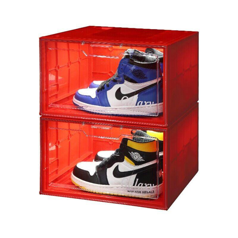 Hot selling  Transparent Acrylic shoe box with LED magnet storage box