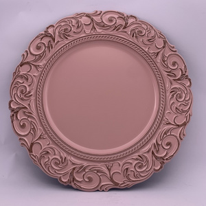 luxury elegant black charger plates plastic wedding custom deco silver rose gold rim trim reef white charger plate for event