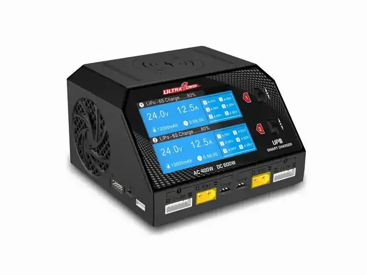 Balance charger Up8 Dual-Channel 600W Smart Drone Battery Charger for LiPo, Lihv 4.2v 4.35v 4.45v battery charger DC 600W