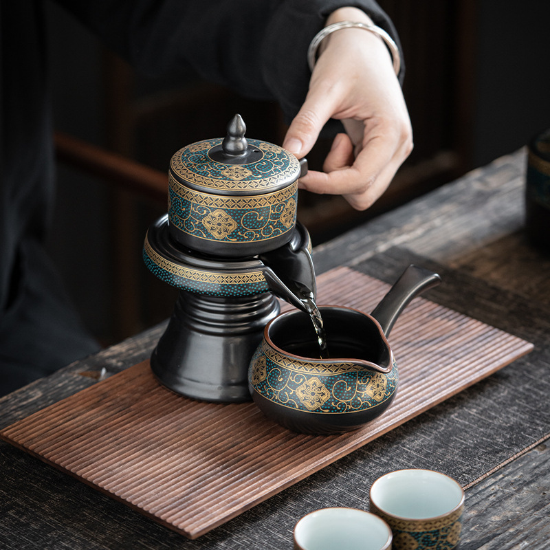 JOFEN Factory Outlet Stone Mill Type Chinese Retro Semi-automatic Ceramic Kung Fu Tea Set with Gift Box