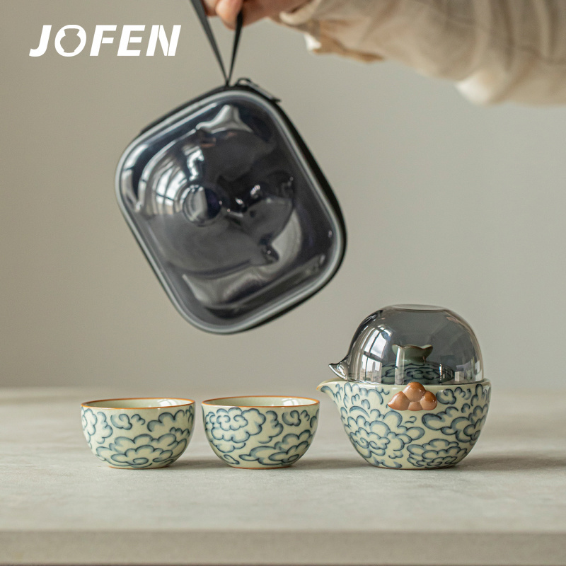 JOFEN Travel Mini Ceramic Portable Tea Set One Pot Two Cups Tea Making Device For Kung Fu Tea