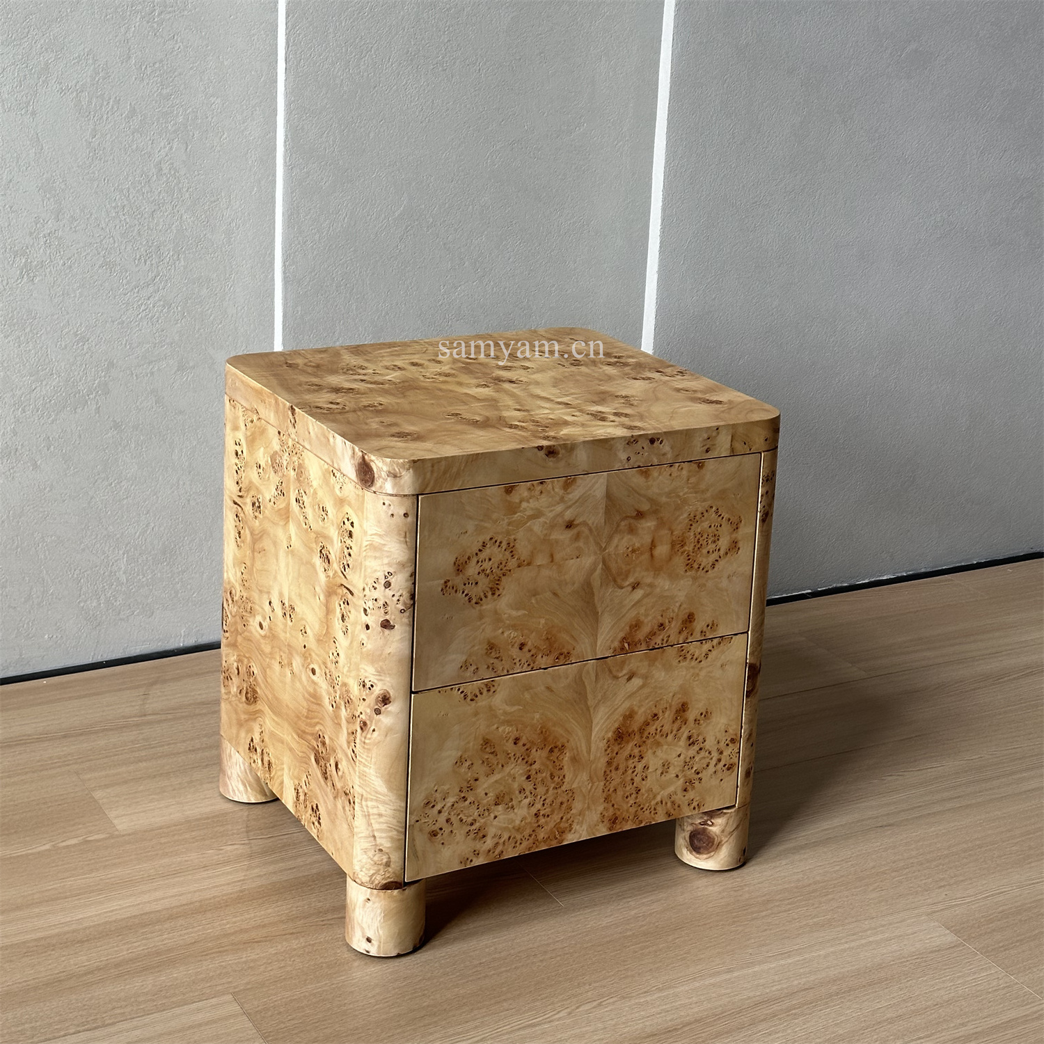 High-End Modern  Luxury Bedroom Cabinet Storage  Night Stand Burl Wood Veneer Bedside Tables With Drawer