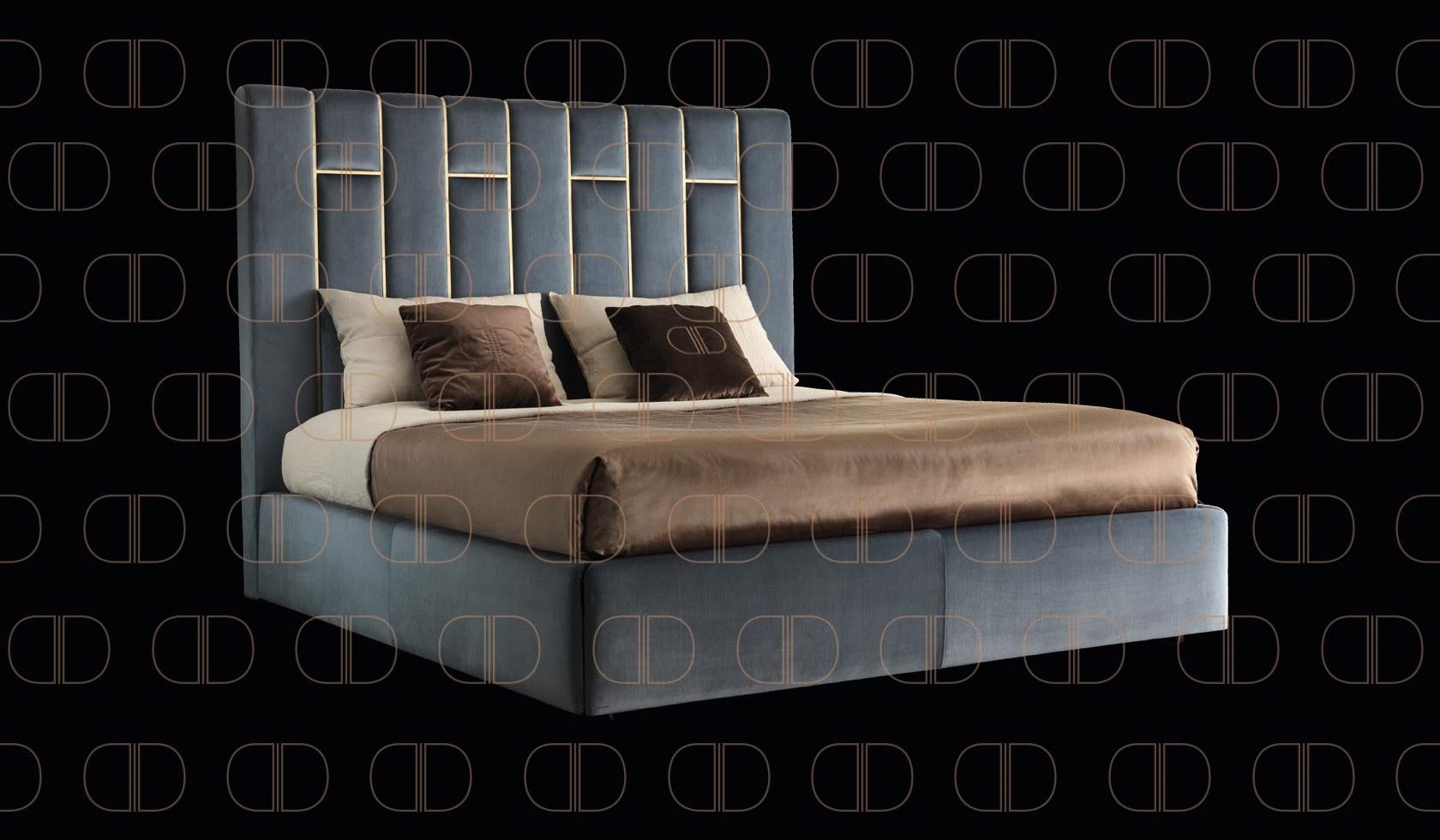 Latest daytona design bedroom furniture high headboard blue velvet bed fabric king size bed