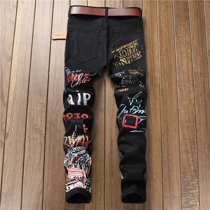 Wholesale Men's Jeans  Printed Jeans High Street Style Stacked Slim Pencil Pants Casual Denim Men Jeans