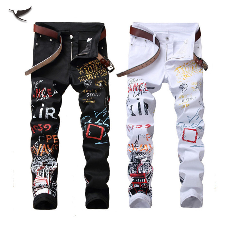 Wholesale Men's Jeans  Printed Jeans High Street Style Stacked Slim Pencil Pants Casual Denim Men Jeans