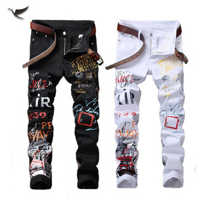 Wholesale Men's Jeans  Printed Jeans High Street Style Stacked Slim Pencil Pants Casual Denim Men Jeans