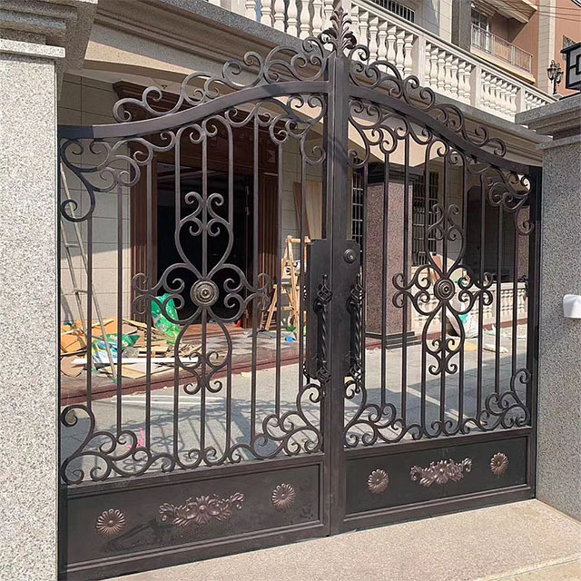 Custom Morden Design Black Powder Coated Stainless Steel Gate Swing Main Double Door Villa High Security Aluminum Gate