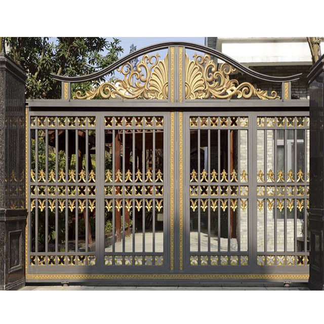 Custom Morden Design Black Powder Coated Stainless Steel Gate Swing Main Double Door Villa High Security Aluminum Gate