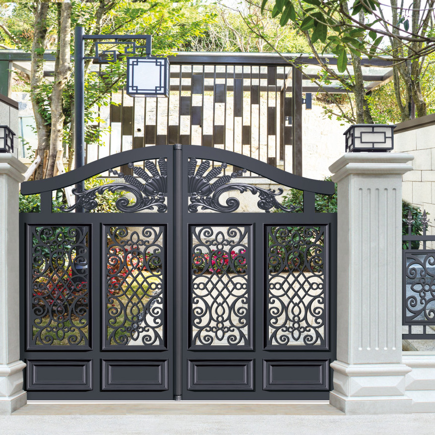 Customized Simple Design Wrought Iron Double Main Gate Outdoor Extension Folding Iron Gate