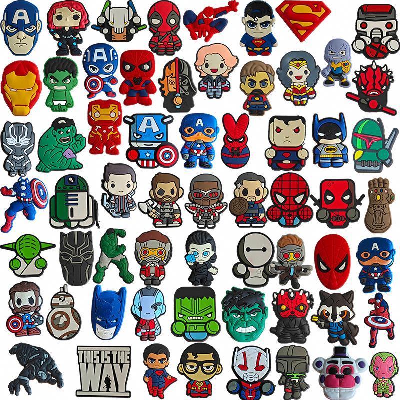 Wholesale Spider Man clog Charms Shoes Decorations Buttons Sandals Shoe Charms Pvc Soft Rubber Shoe Charms