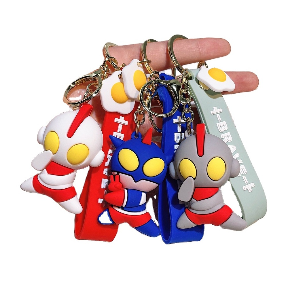 Japanese anime Ultraman  Cartoon Pvc  3D Keychains Rubber Custom Christmas Keychain With Lanyard Bag Backpack gift for kid