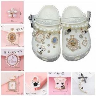 New Design charms metal diamond chains and pearls bling Girl Gift Decoration shoes charms clog charms