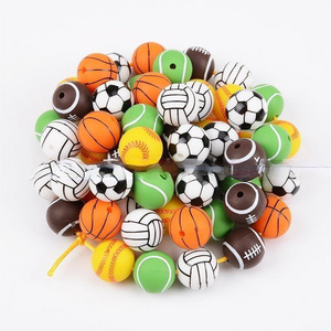 15mm Wholesale Silicone Beads Western Football Team NFL New Sports Team Silicone Team Custom Focal Beads For Pens shoes charms