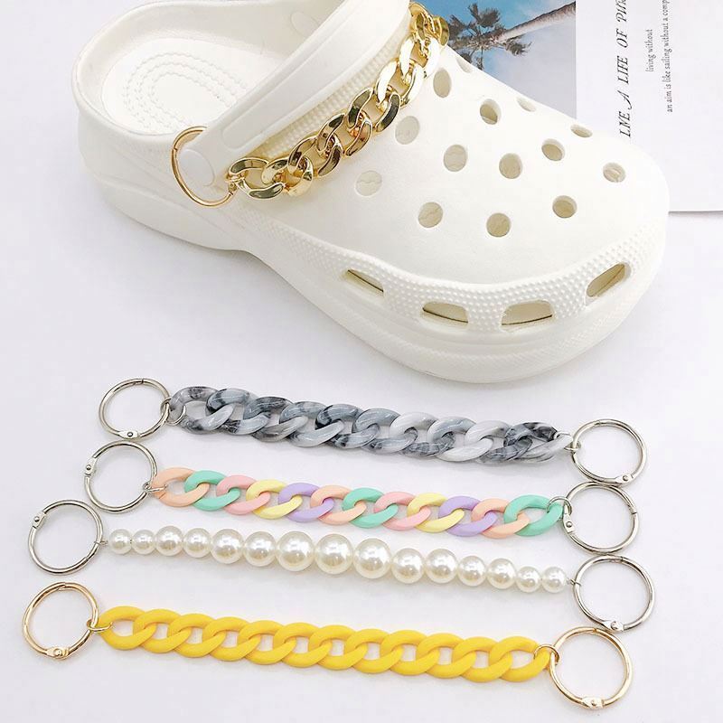 New Design charms metal diamond chains and pearls bling Girl Gift Decoration shoes charms clog charms