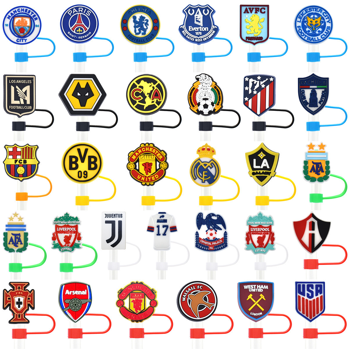 Football club soccer Silicone Drinking Straws s shoes charms Kids Juice Beverage Straw Cover Children Reusable Straw topper