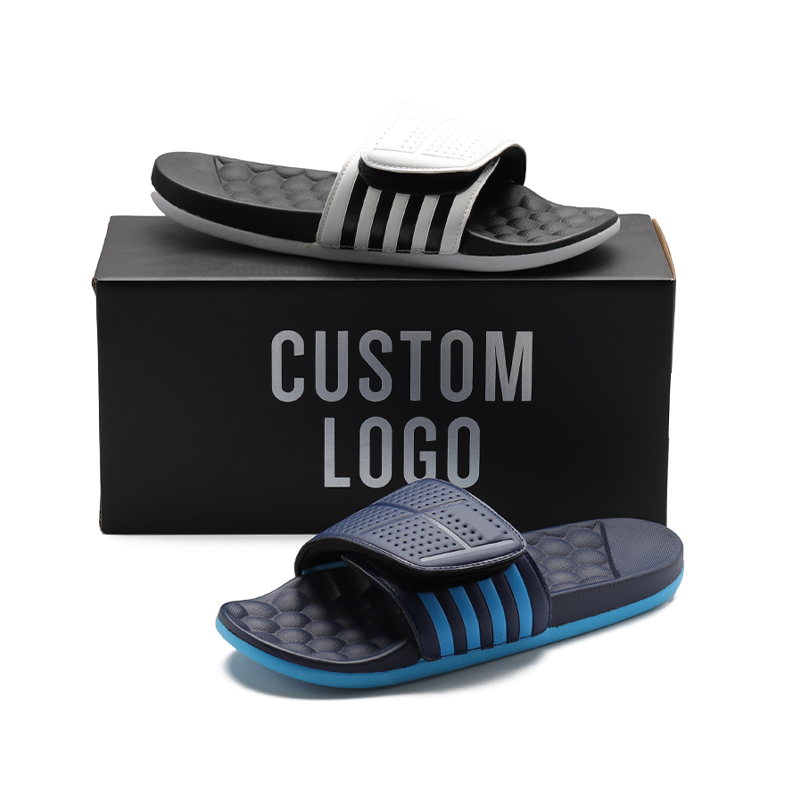 Henghao Oem Logo Super Soft Adjustable Straps Slides Slippers Memory Foam Softball Slippers Custom Logo With Adjustable Straps