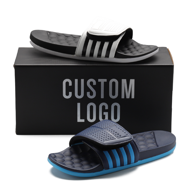 Henghao Oem Logo Super Soft Adjustable Straps Slides Slippers Memory Foam Softball Slippers Custom Logo With Adjustable Straps