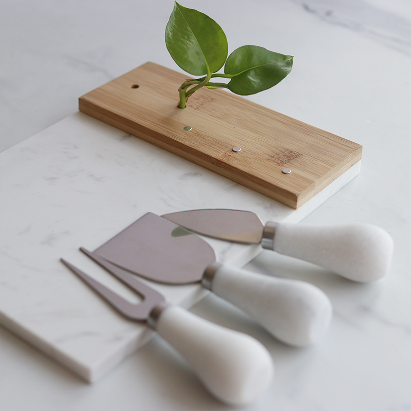 Christmas Slate cheese board With  Marble Handle Cheese  Knives Set and Magnetic wooden holder for Displaying