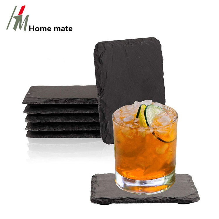 Set of 6 Slate Glass Coasters Small Plates, stone and Cup Coasters, Mini Serving Platter as Table Decoration