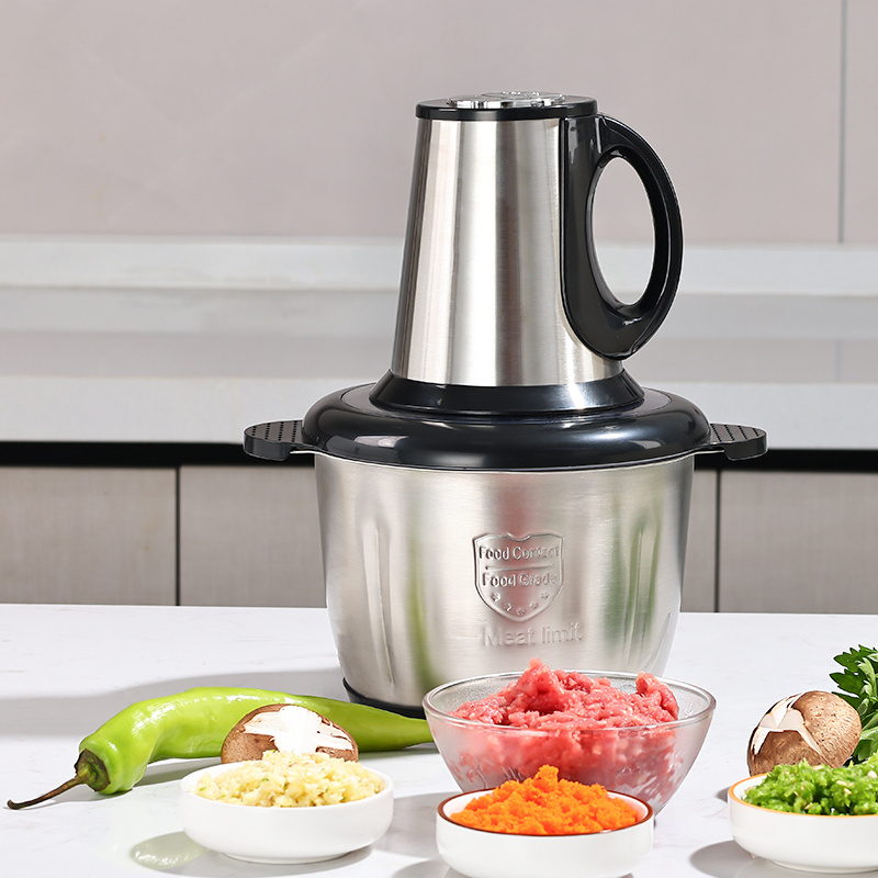 304 Stainless Steel Meat Grinder Yam Pounder 3L Chopper Food Mincer Electric Vegetable Multifunction Machine Glass Bowl