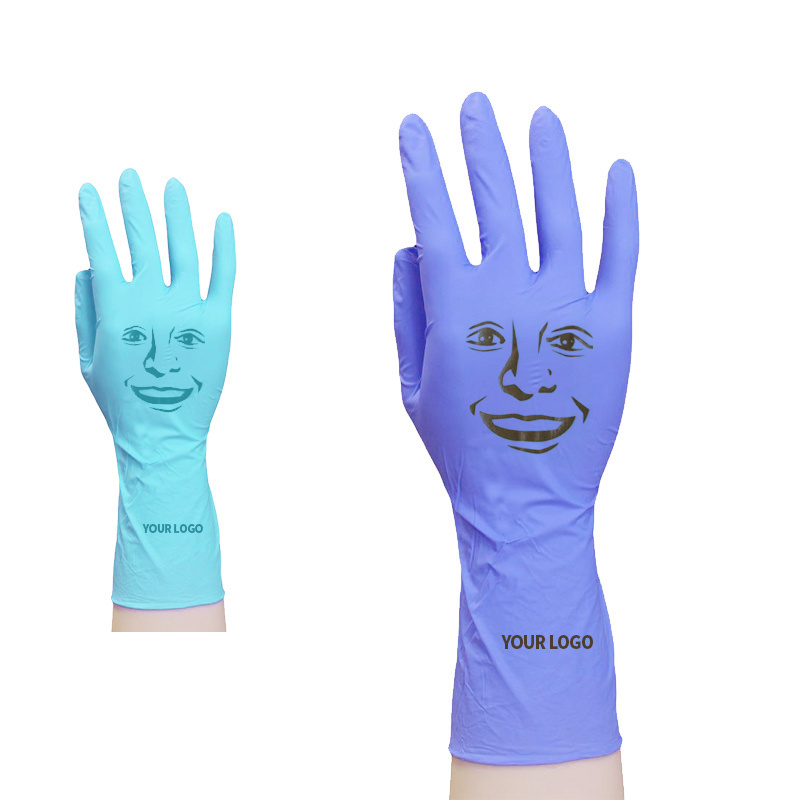 Factory direct wholesale super strong oil resistant black blue nitrile gloves printed with logo