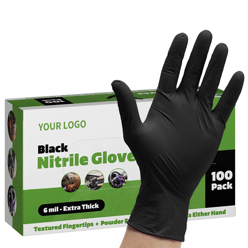 Factory direct wholesale super strong oil resistant black blue nitrile gloves printed with logo