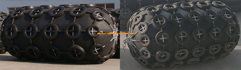 Pneumatic  marine rubber fender with airplane tires for vessels