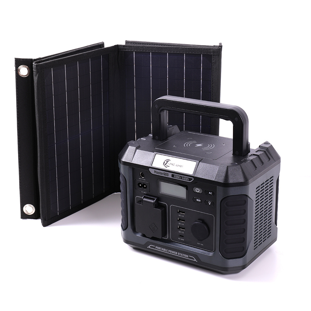 600W Camping Portable Solar Power Station Solar Panels for Home Pure Sine Wave MPPT Jump Starter Power Support Lithium Ion Pure