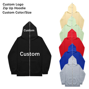 Factory Custom Puff Print Heavyweight Distressed 100% Cotton Blank Full Zip up Hoodie