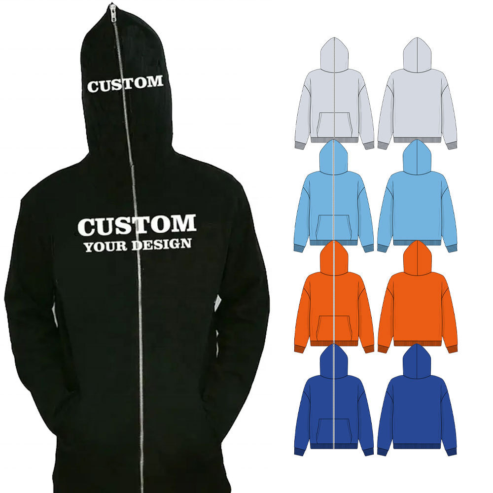 Oem Men 3D Print Hoodie Custom Logo Embroidery French Terry Black Oversized Full Face Cropped Zip up Hoodie over Up