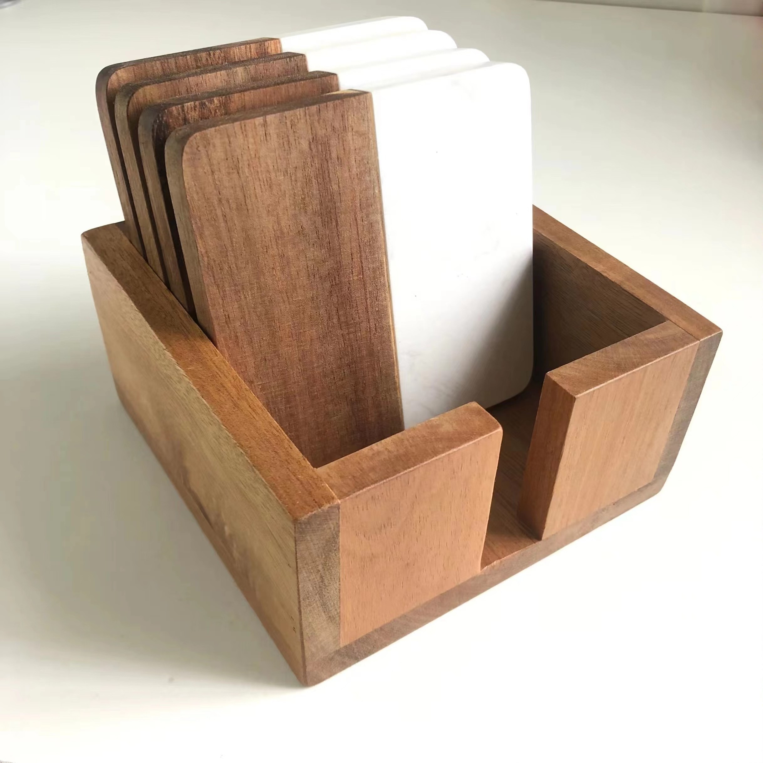 Custom high-quality square acacia wood marble coasters with acacia wood box