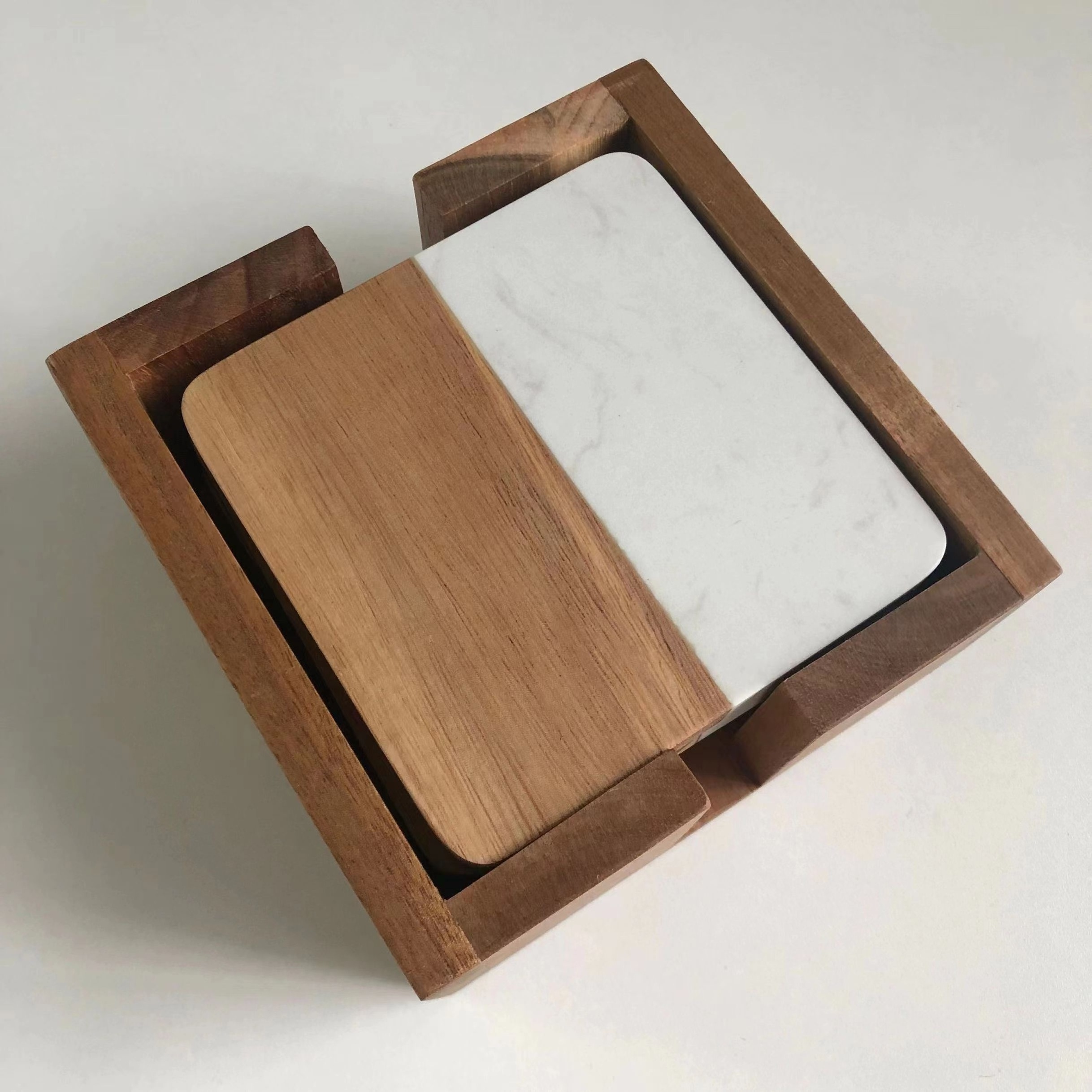 Custom high-quality square acacia wood marble coasters with acacia wood box