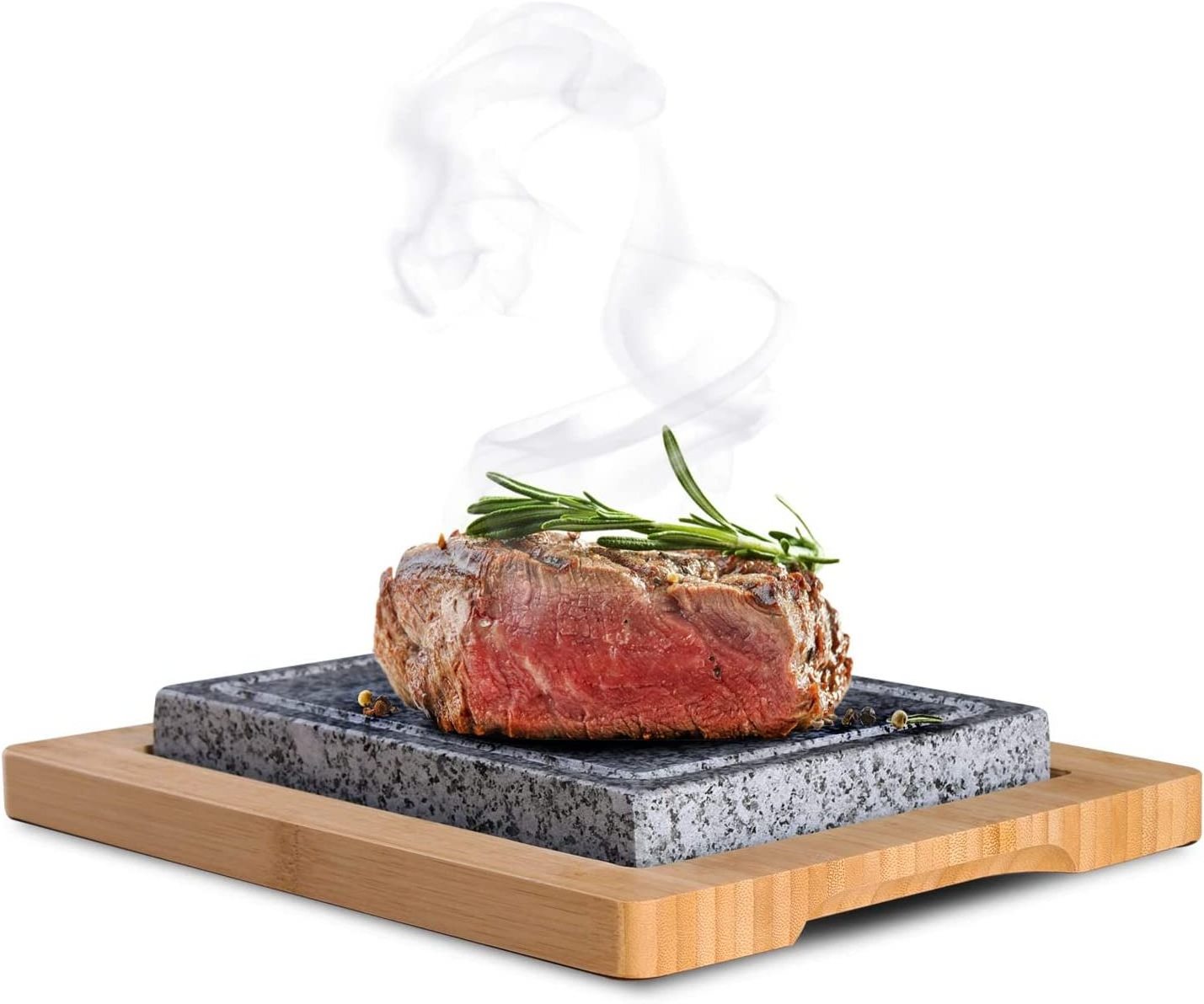 Restaurant Natural Reusable Wood Plate Wholesale,Steak Grill Lava Stone,Steak Plate Cookware Cooking Set