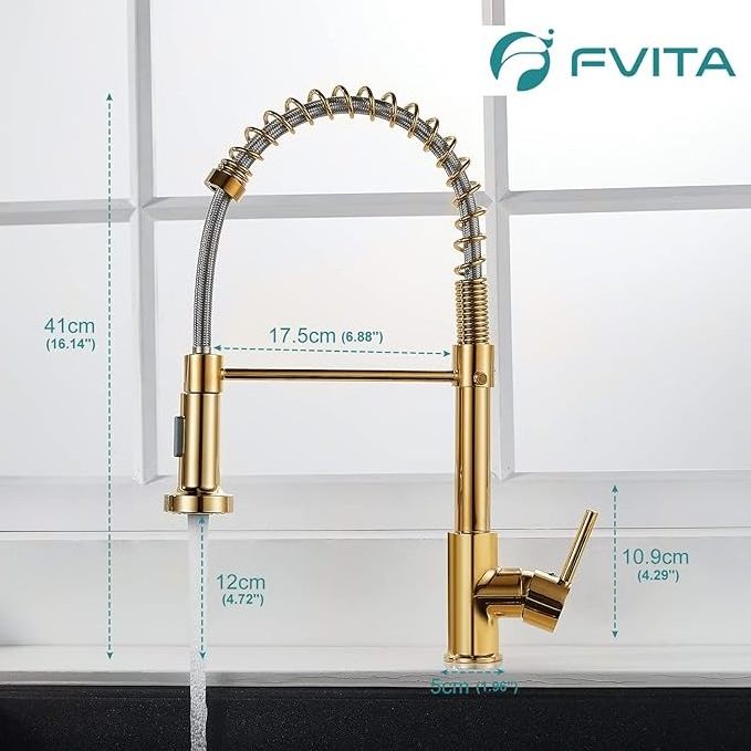 Polished gold kitchen faucet with pull-down spray kitchen sink faucet single handle spring swan neck faucet high arc single hole