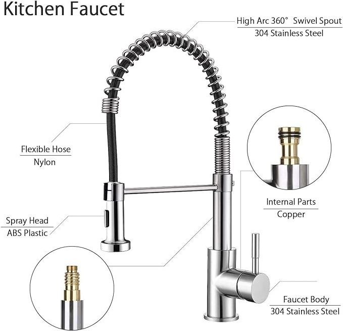 Polished gold kitchen faucet with pull-down spray kitchen sink faucet single handle spring swan neck faucet high arc single hole