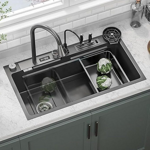 Left drainage intelligent kitchen sink with a complete set of multifunction304 stainless steel digital display luxury sink