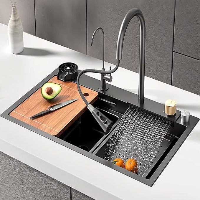 Popular waterfall sink multifunctional kitchen sink 304 stainless steel large single slot nano seamless handmade sink