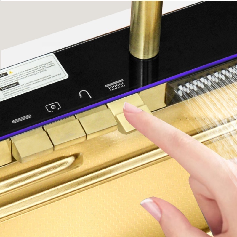 Tiktok New Trend Gold Nano SUS 304 Integrated Automatic Cup Washer Piano Digital Display Two Waterfall Faucets Kitchen Sink