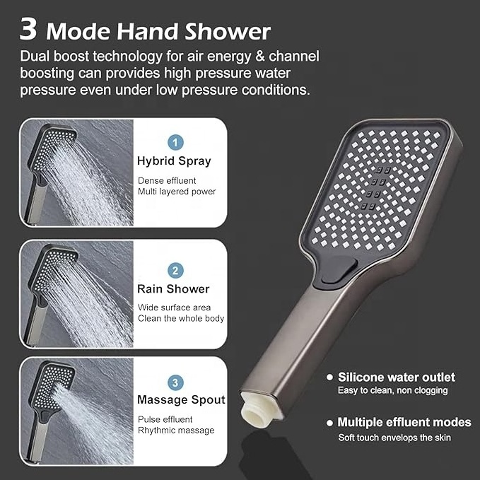 Gun gray copper made shower set Rain multifunctional bathroom shower faucet wall mounted shower nozzle piano key digital display