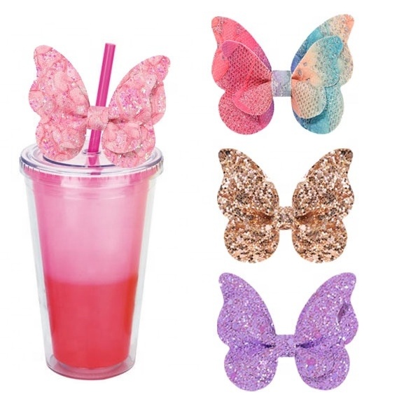 Amazon Hot Sale DIY Glitter Bow 8mm Mold Straw Toppers Shine Bows Straw Topper For Metal Glass Plastic 8mm Straw