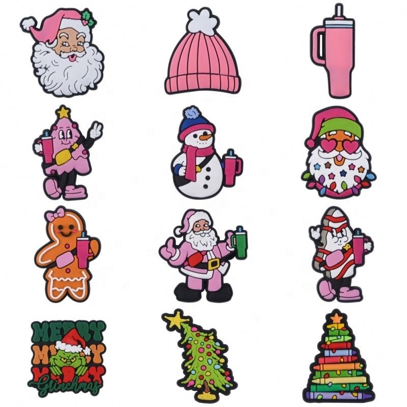 Wholesale Pink Grinch Clog Charm Christmas New year Shoe Charms for Kids Shoes Decoration Custom Clog Charms Shoe Accessories