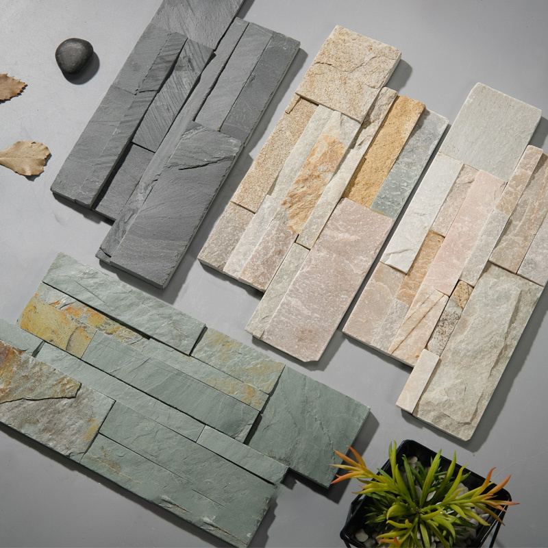 Natural slate rust colored stone slab Z-shaped cultural slate exterior wall tile Used as a villa background wall