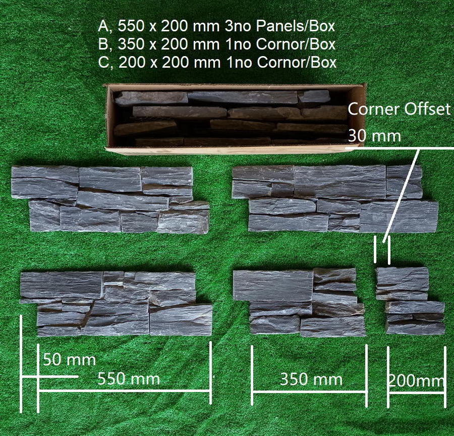 exterior Natural dark grey 55x20cm slate culture cladding stone tile for outdoor wall garden decorative wall stone