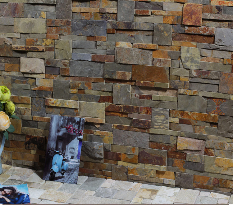 Natural slate rust colored stone slab Z-shaped cultural slate exterior wall tile Used as a villa background wall