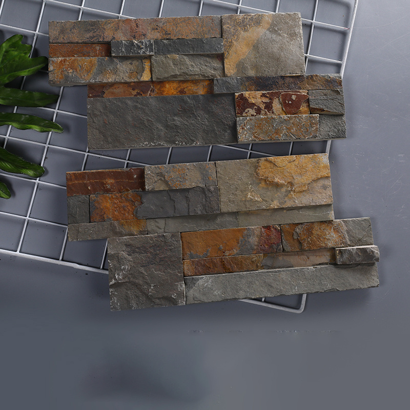 Natural slate rust colored stone slab Z-shaped cultural slate exterior wall tile Used as a villa background wall