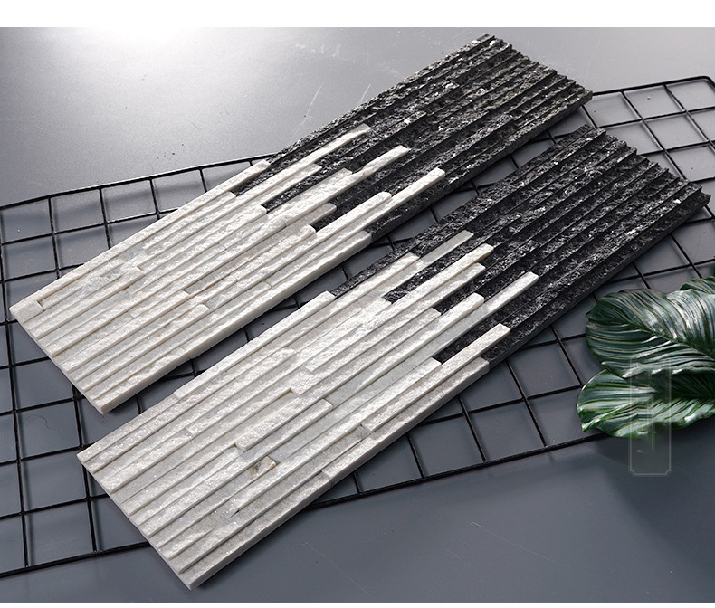 China wholesale stack Black and white granite cultural stone wall cladding  deco stone panel wall tile